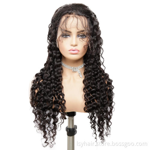 Transparent Thin Fim 13x4 Hd Fine Swiss Lace Frontal Human Hair Wigs Pre Plucked Brazilian Deep Wave Lace Frontal Wig
